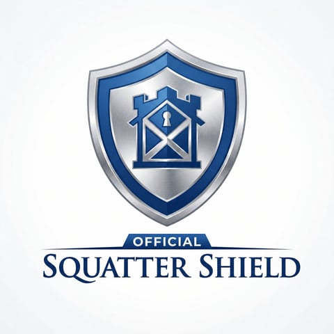 Official Squatter Shield logo featuring a blue and silver shield with a house icon and crossed keys inside